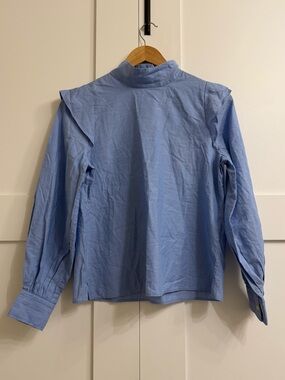 Everlane The Wing-Shoulder Long Sleeve Mockneck Top in Blue, Size 00